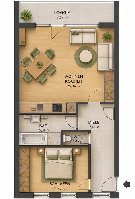 Wohnen mit Weitblick, 2-Zimmer Dachwohnung im Grünen