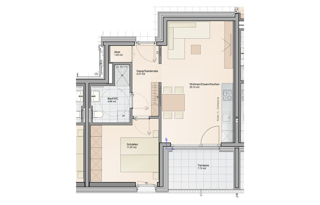Baustart bereits erfolgt! Klar aufgeteilte 2-Zimmer Dachgeschosswohnung