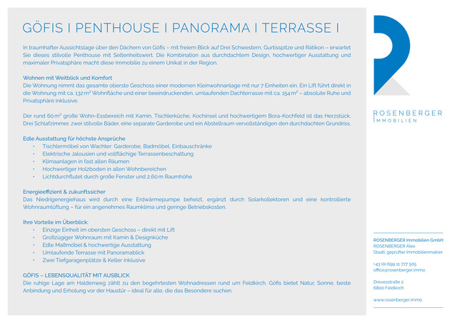 STILVOLLES PENTHOUSE IN BESTLAGE VON GÖFIS – GROSSZÜGIGE TERRASSE MIT PANORAMABLICK