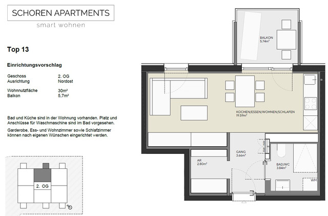 Neubau 1-Zimmer-Apartment im 2. OG mit Relax-Balkon in Top Lage nähe Messepark in Dornbirn