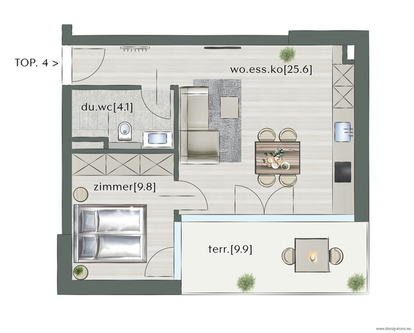 NEUBAU: Hochwertige 2-Zimmer-Wohnung mit Aussicht provisionsfrei in Götzis | Haus 1 - TOP 4