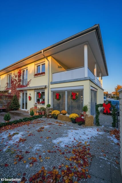 Architekten-Doppelhaushälfte mit Stil, Garten & Großzügige Terrasse im Obergeschoss