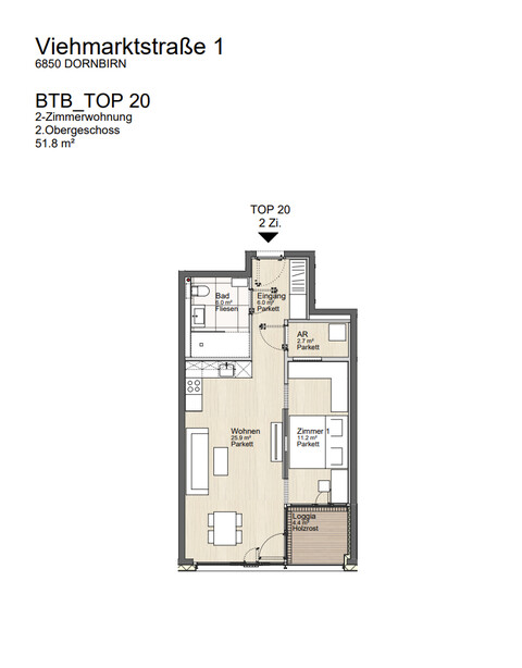 Erstbezug im Zentrum von Dornbirn - moderne und hochwertige 2-Zimmerwohnung zu vermieten