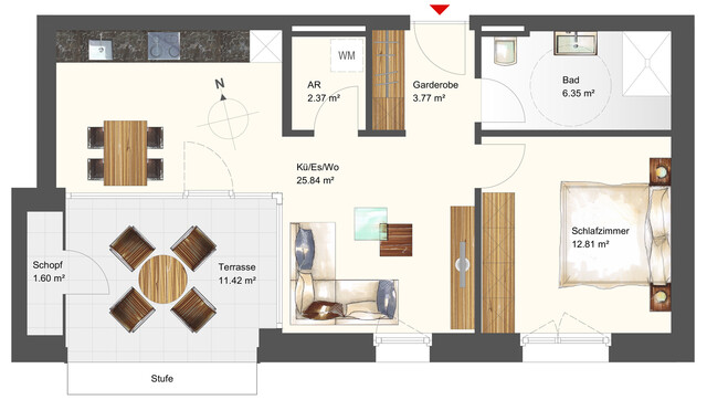 Modernes Wohnen an der Oberen Straße: 2-Zimmer-Gartenwohnung W01