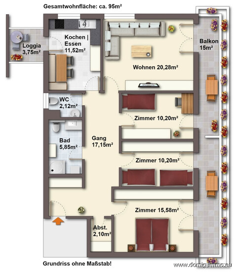 Neuer Preis: 4,5-Zimmer-Wohnung mit großzügigem Balkon sowie Loggia und Tiefgaragenplatz