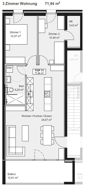 Junges wohnen mit Aussicht: 3-Zimmer-Dachgeschosswohnung