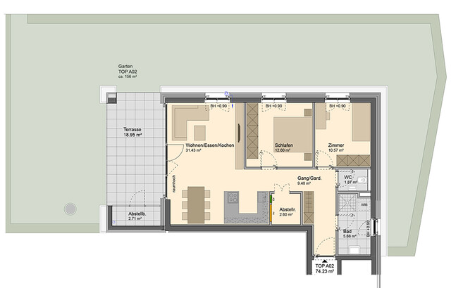 3-Zimmer Wohnung mit großem Garten auf 3 Seiten (Top A02)