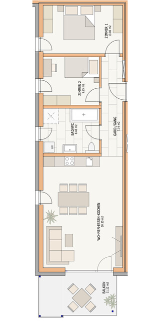 Neubau: 3-Zimmer-Dachgeschosswohnung mit Balkon  in ruhiger und zentrumsnaher Lage von Höchst Top 21