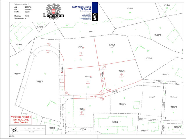 Teilungsvariante: 4 Grundstücke - zwischen ca. 1005 m² bis 1196 m²