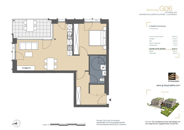 Große 2 Zimmer Wohnung im Klosterquartier