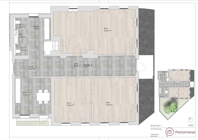 Elegante Geschäfts- oder Bürofläche im Harder Zentrum: 132 m², komplett renoviert, inklusive Gärten und Parkplätzen