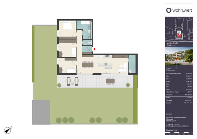 Wohnanlage "Hillside" - Traumhafte 4-Zimmer-Gartenwohnung mit imposanter Terrasse - Top 01
