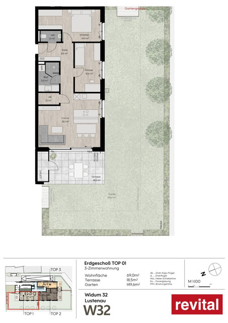 Widum 32 - Gartenwohnung in ruhiger Zentrumslage von Lustenau - Top 1