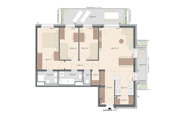 Romantische „Turm-Wohnung“ mit zwei Balkonen, vier Zimmern und Balkon-Kraftwerk