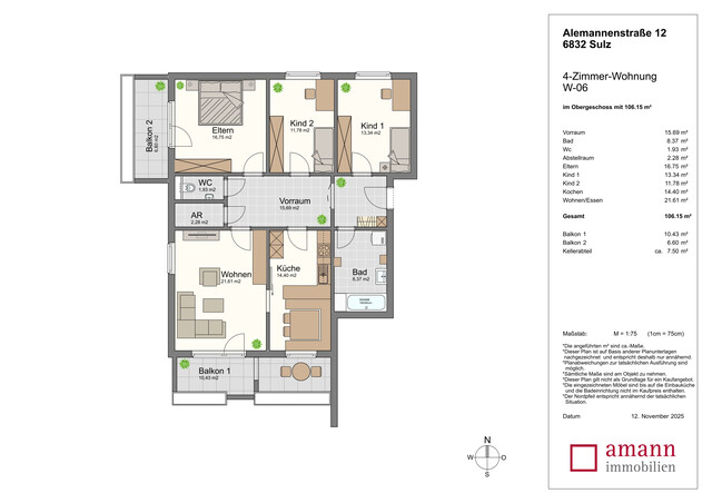 4-Zi-Wohnung mit 106 m² in Sulz - idealer Grundriss, guter Zustand!